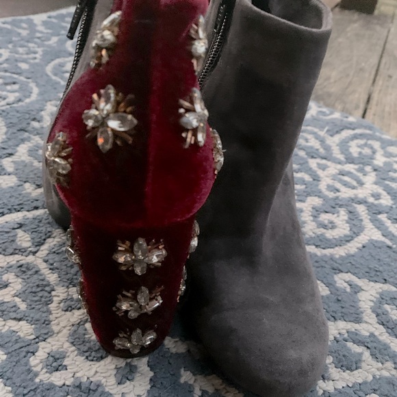 Beautiful, Gray and Maroon Booties with embellished heel - Picture 2 of 5
